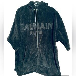 BALMAIN***Black Velour Terry Poncho Towel***Med. $895